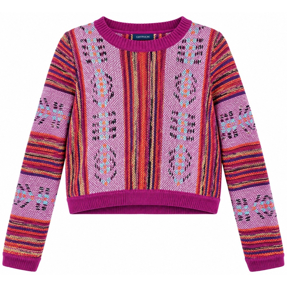 Gryphon New York XS Multicolor Geometric Knit Sweater Side Slit Boho